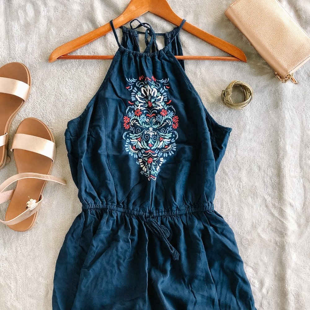 Hollister Women's S Halter Neck Embroidered Romper